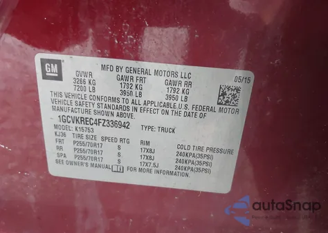 2015 Chevrolet Silverado 1500 1Lt z USA, uszkodzony, nr VIN 1GCVKREC4FZ336942